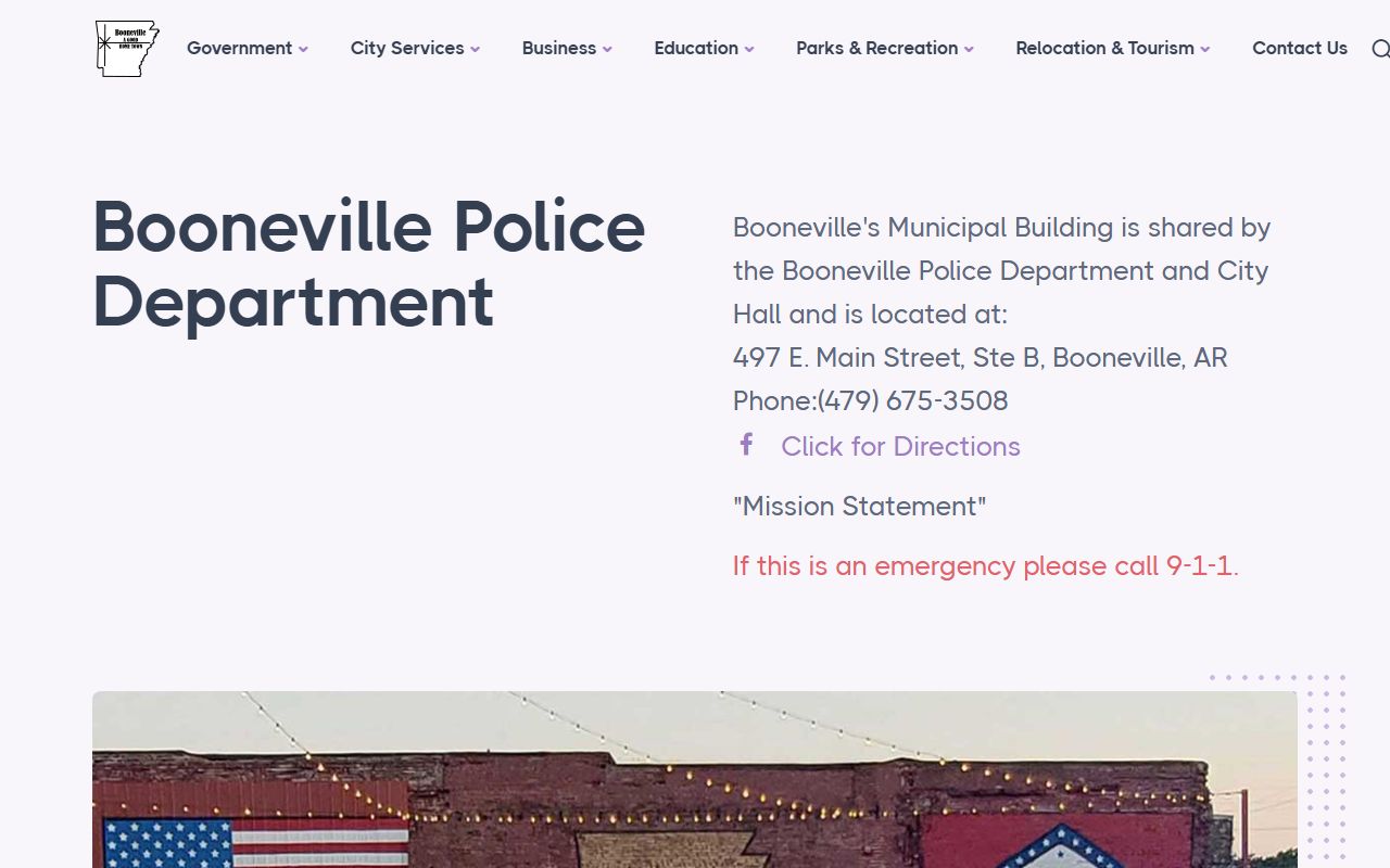 Booneville City Jail and Booneville Police Department contact page