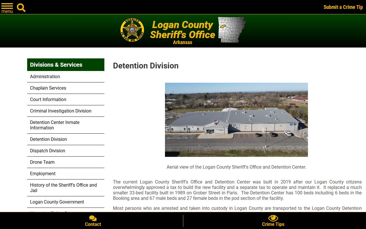 Logan County Sheriff’s Office and Detention Center facility capacity and detention division